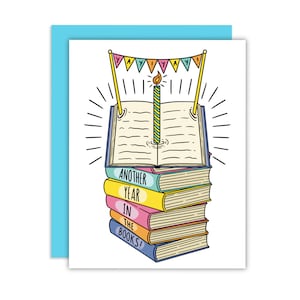 Cartão de felicitações de mais um ano nos livros, cartão de melhor amiga de livros, cartões de felicitações de aniversário, literatura