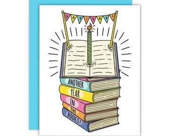 Tarjeta de felicitación "Otro año en los libros", tarjeta de mejor amiga de los libros, tarjetas de felicitación de cumpleaños, literatura