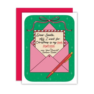 Dear Santa, Book Boyfriend Bookish Reading Greeting Card, Funny Christmas Card for Reader, Romance Reader, Romantasy, Spicy Books, Holiday