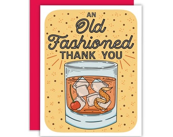 An Old Fashioned Thank You Cocktail Greeting Card, Cocktail Recipe Art, Thanks Stationery