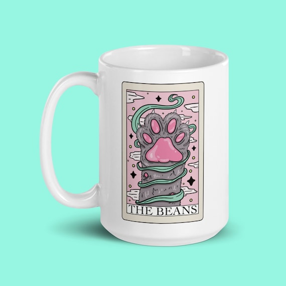 The Beans Cat Tarot Card Mug, Funny Cat Coffee Cup, Gray Cat Lover Cup, Gift for Cat Parent, Tarot Cards Mug