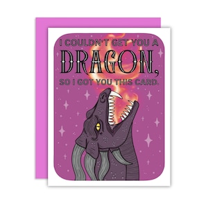 Não consegui te dar um dragão, então te dei este cartão Cartão de fantasia, Cartão de melhor amiga de livro, Cartões de amor, Presente literário, Cartão de livro de dragão épico