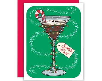 Santa Fuel Espresso Martini Cocktail Greeting Card, Funny Christmas Card for Martini Lover, Holiday Cocktail Card
