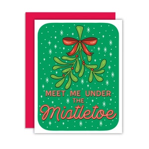 Encuéntrame bajo la tarjeta de felicitación del muérdago, tarjeta de Navidad navideña