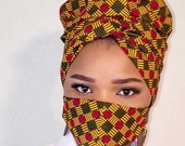 African Print Head Wrap and Face Mask Double layered Ankara Mask Comfortable, Reusable Washable One Size Fits Most Ankara Scarf