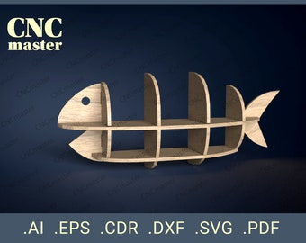 Parametric shelf “Fish” (Digital Model) | CNC vector model for CNC router, CNC machine, laser cutting, milling machine