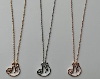 Sloth Pendant Necklace in Silver, Gold and Rose Gold