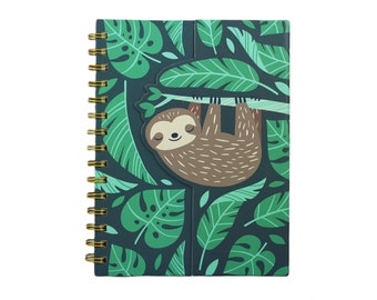 Caderno de preguiça adorável com capa magnética, adesivos de preguiça