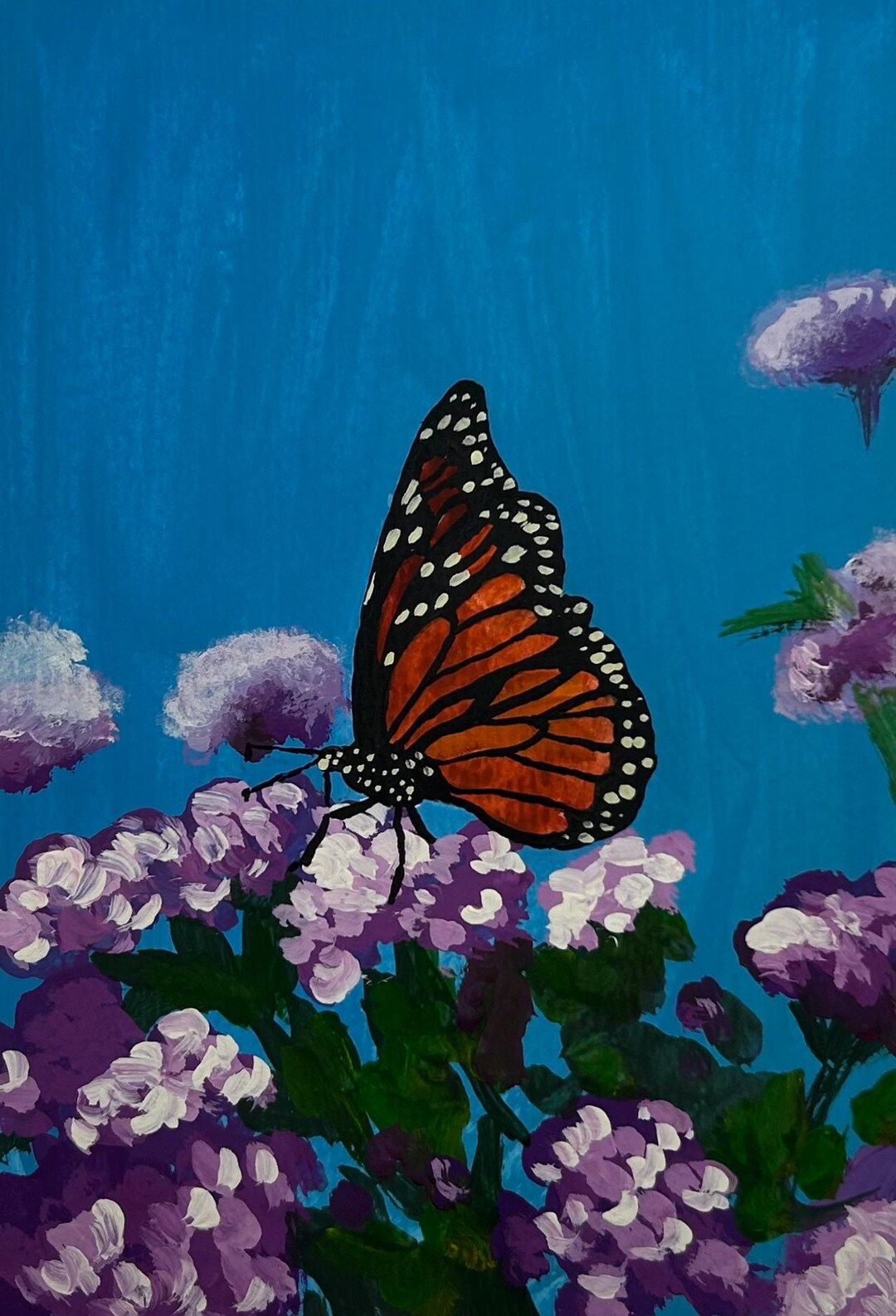 Hand Painted Original Monarch Butterfly on Purple Flowers - Etsy