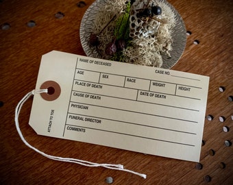 10 Blank Toe Tags / Mortuary Cards