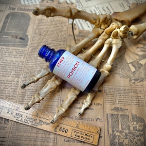 Vintage Ether Poison Label & Cobalt Glass Bottle