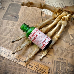 Vintage Strychnine Poison Label & Green Glass Bottle