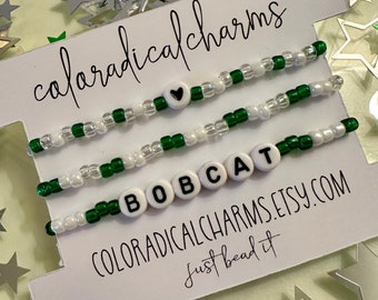 University in Ohio Inspired Custom Beaded Bracelet OU/Oh Yeah/Bobcat/Rufus/Court St/Athens/Fest/Pawprint/Alumni/Green/White