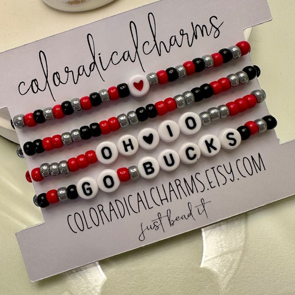 The Ohio State University Inspired Custom Beaded Bracelet OSU/Buckeyes/Go Bucks/OH-IO/Brutus/Game Day/Big 10/Gray/Scarlet/Alumni/Columbus