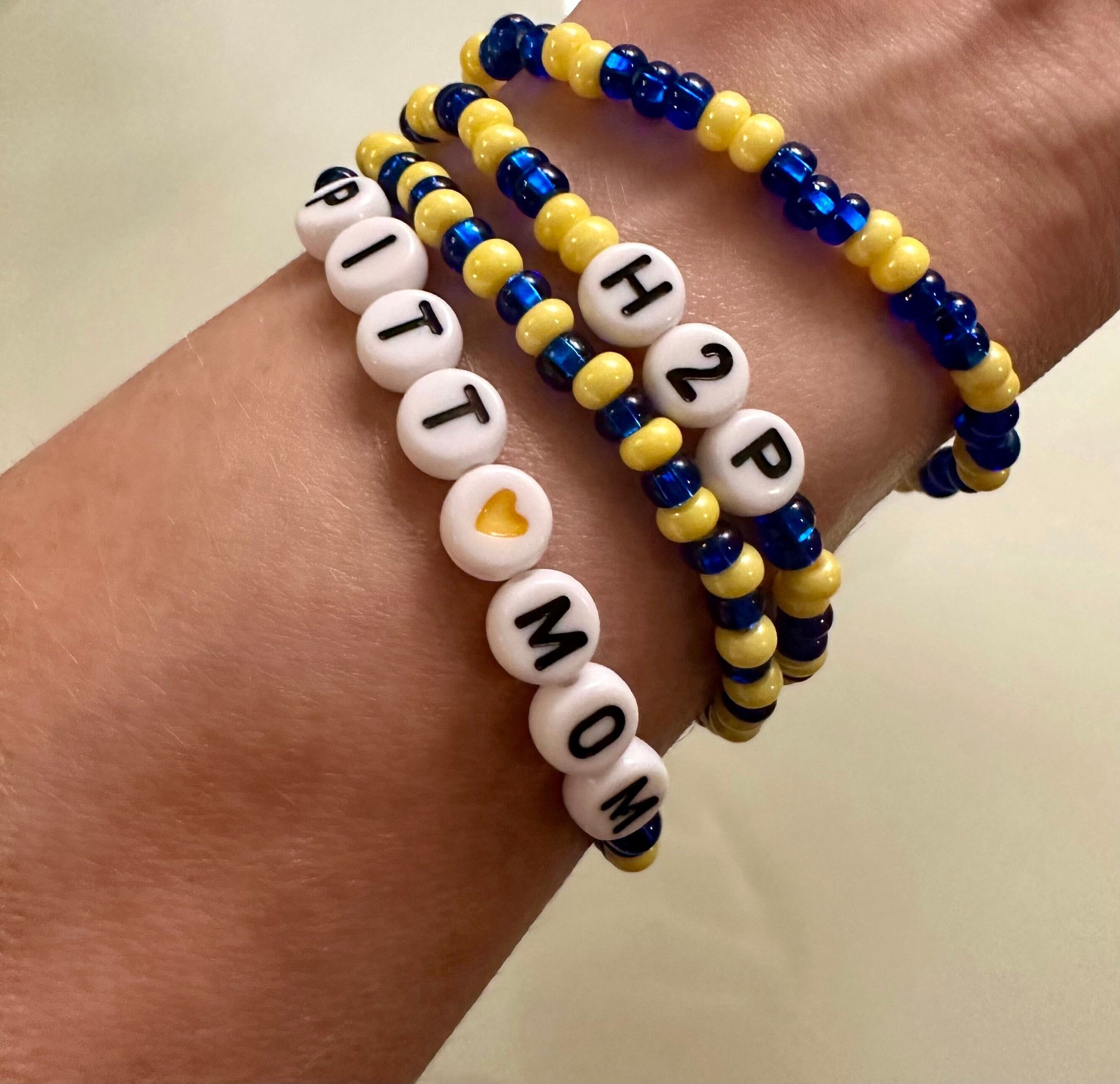 Pittsburgh University of Inspired Custom Beaded Bracelet Hail To Pitt/H2P/Rock the Panther/Panthers/Alumni/Blue/Gold/Mom/Dad/Pittsburgh
