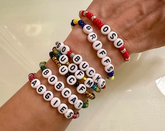 Any College | University Inspired Custom Beaded Bracelet, Alumni/Grad/Graduation,/High School/Gift/Mascot/Sports Team/Fan/Spirit