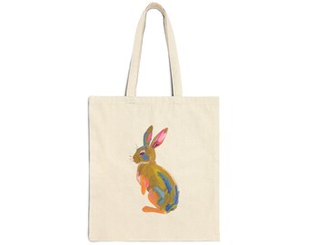 Sac fourre-tout coloré lapin espiègle, joli sac en toile lapin, sac à provisions lapin peinture à l'huile