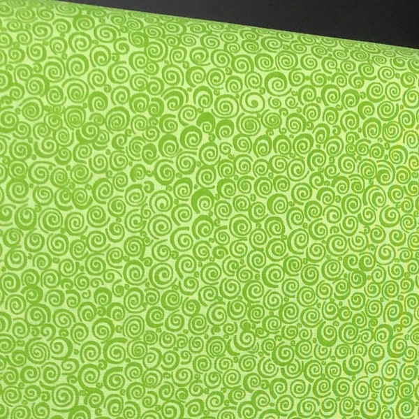 Lime Green Fabric / 100% Cotton Fabric / Curly Q Tonal Lime Green Fabric / Fabric by MDG / 44" wide