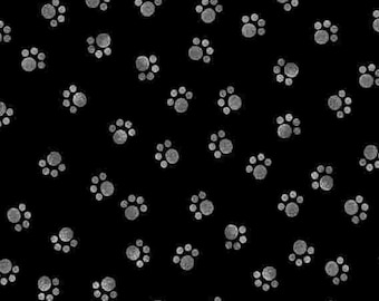 Paw Print Fabric / 100% Cotton Fabric / Faded Paw Prints Fabric / Dog-C7750 Black / Fabric by Timeless Treasures / 44" wide