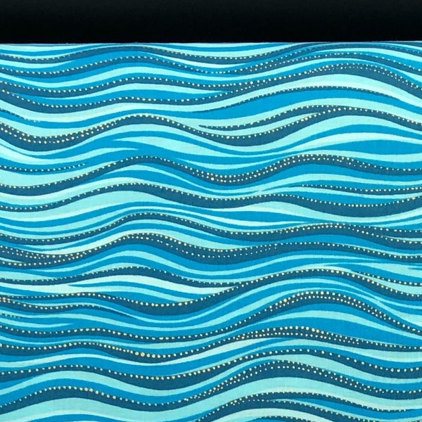 Aqua Wave Fabric / 100% Quilter Cotton Fabric / Aqua Fabric / CW-Y1331-33M Aqua Wave Metallic / Fabric by Clothworks / 44" wide