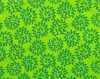 Green Fabric / 100% Cotton Fabric / Green Vines on a Lime Green Background / 44" wide