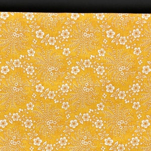 Remnant 15" x 44" Yellow Gold Fabric / 100% Cotton Fabric / Trellis Dance Gold Fabric /  Yellow Gold Floral Fabric / Fabric by MDG