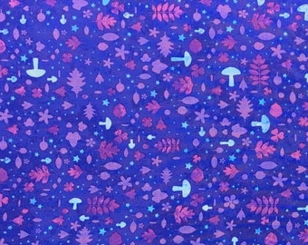Mushroom & Leaves Quilting Cotton Fabric, Purple Summer Night Soiree, Small Mushrooms 9204-55 Purple, by Henry Glass, 44" wide