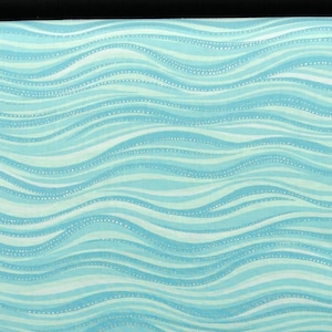 Aqua Wave Fabric / 100% Quilter Cotton Fabric / CW-Y1331-32SM Light Aqua Wave Silver Metallic / by Clothworks Fabric / 44&quot; wide