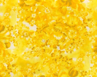 Yellow Floral Cotton Fabric, Faded Lemon Yellow Print, by MDG, 44" Wide
