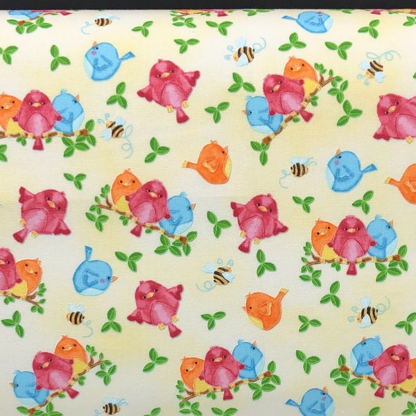 Birds n Bees Yellow Fabric / 100% Quilter Cotton Fabric / HG-6495-44 / Fabric by Henry Glass / 44" wide