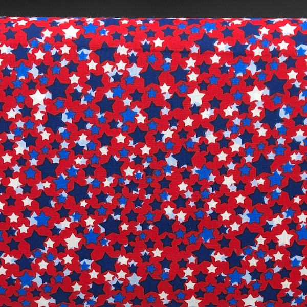 Patriotic Fabric / 100% Cotton Fabric / A Burst of White & Blue Stars on Red / by Fabric Arts / 44" wide