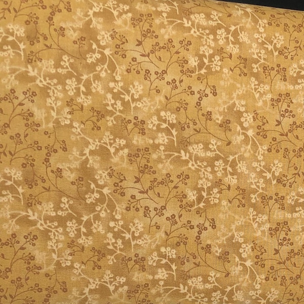 Light Brown Tonal Fabric / 100% Cotton Fabric / Razzle Dazzle Gold / Vines & Berries in Shades of Light Brown / Fabric by MDG / 44" wide