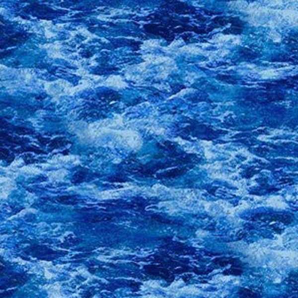 Ocean Waves Fabric / 100% Quilter Cotton / Ocean Waves Dark Blue / Shark Attack 24064-46 / Fabric by Northcott / 44" wide