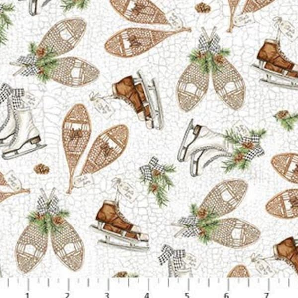 Winter Fabric / 100% Quilter Cotton / Alpine Winter 24335-10 / Snows Shoes and Ice Skates / Fabric by Northcott / 44" wide