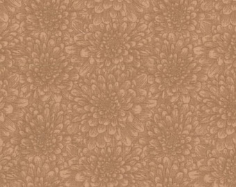Taupe Flower Burst Cotton Fabric, Brown Tonal Material, by MDG, 44" wide