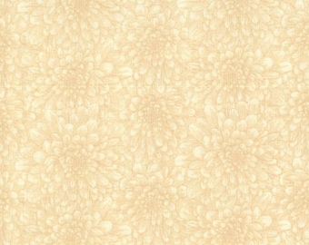 Beige Flower Burst Cotton Fabric, Sand Color Tonal Material, by MDG, 44" wide