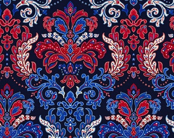 Navy Damask Quilter Cotton Print Fabric, Liberty Hill, Navy Damask 3187-77, by Henry Glass, 44" wide
