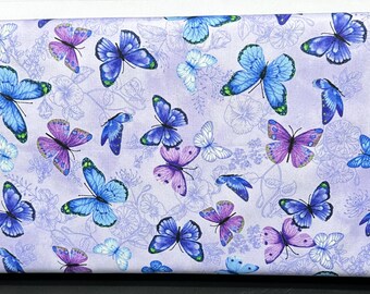 Purple Butterfly Fabric / 100% Quilting Cotton / Blue Purple