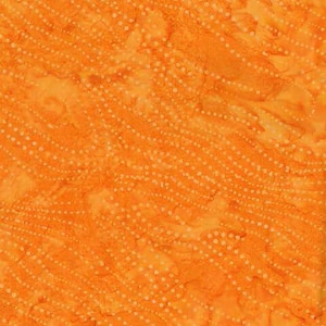 May include: Orange fabric with a white dotted pattern. The dots are arranged in a wavy, flowing design.