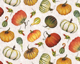 Autumn Fabric / 100% Quilter Cotton Fabric / Tossed Pumpkins Gourds on Off White / Fall Delight / Fabric by Blank Quilting / 44" wide