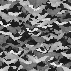 Halloween Bats Quilting Cotton Fabric: Black & Gray Hoffman Print