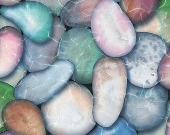 River Rocks Quilting Cotton Fabric: Mystic Nature II, Grey Stone Print, 44" wide