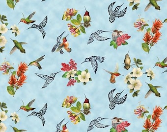 Hummingbird & Floral Quilter's Cotton Fabric - Elizabeth's Studio, 44" wide