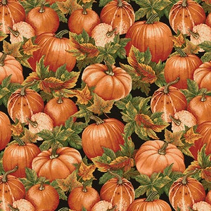 Pumpkin Fields Cotton Fabric: Autumn Quilting Material, 44&quot; Wide