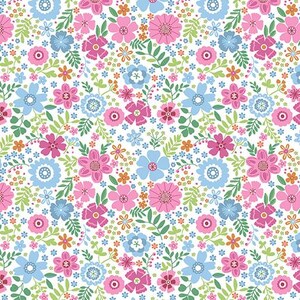 Floral Fabric / 100% Quilters Cotton Fabric / Multi Colored Flowers on White / Color It Sunshine 16356-23 / Fabric by Benartex / 44&quot; wide