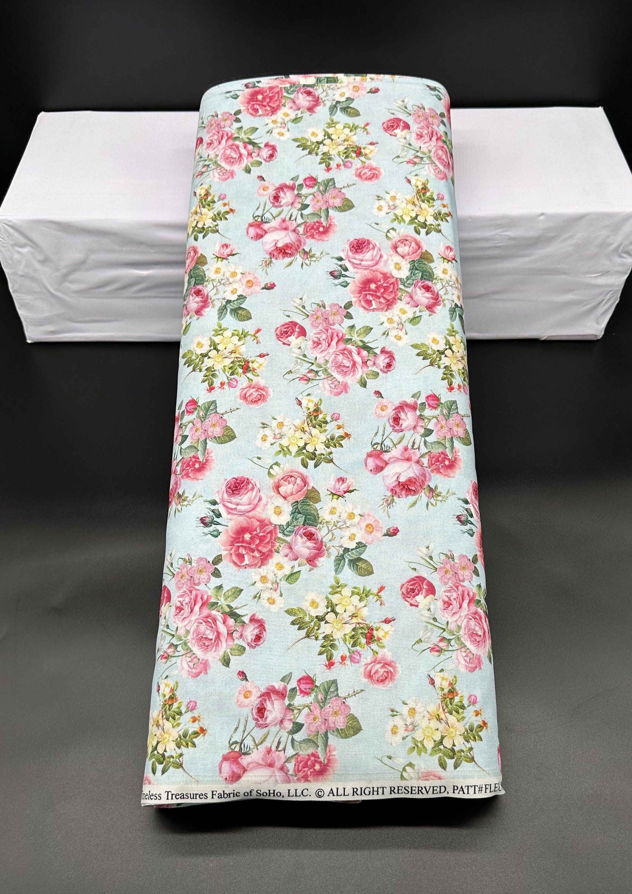 Floral Bouquet Cotton Fabric: Belle Fleur Collection, CD 3005 Blue, by ...