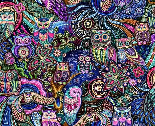 Purple Blue Owl Fabric / 100% Quilting Cotton / Sahul Land / Master Blue 59-6951 / by Oasis Fabrics 