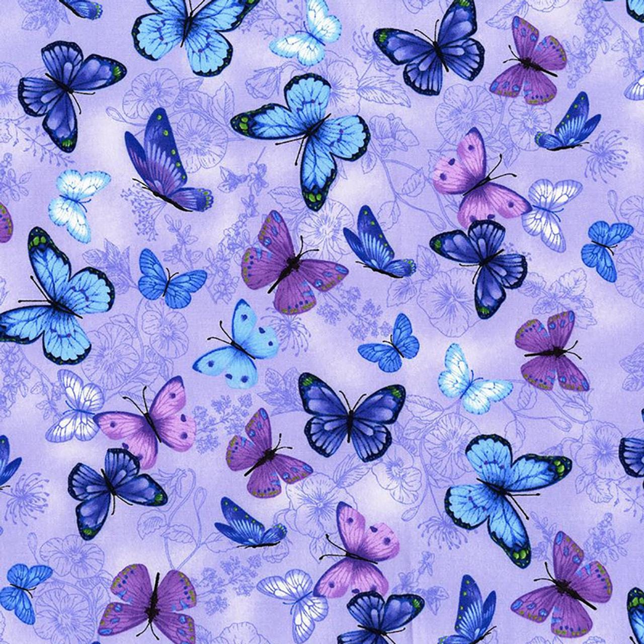 Purple Butterfly Fabric / 100% Quilting Cotton / Blue Purple