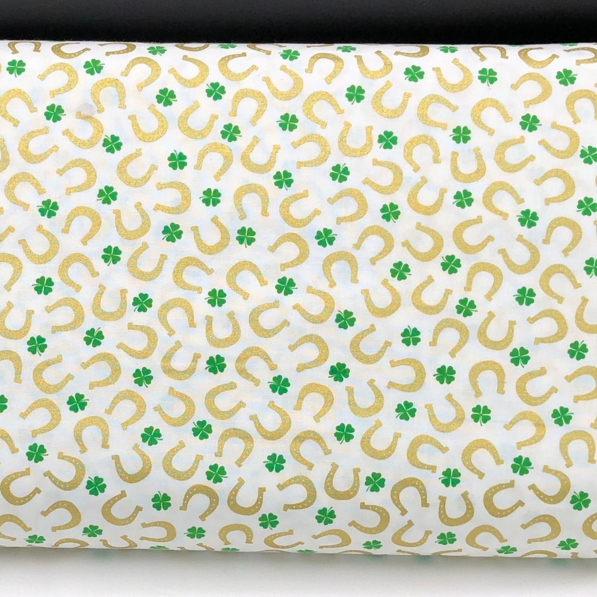 St Patrick s Day Fabric 100 Quilting Cotton Fabric Lucky Horseshoe Fabric Lucky Clovers CM8277 Fabric by Kanvas Studio 44 Wide Etsy