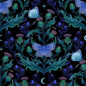 Floral Butterfly Fabric: Jardin de Lune Glow, Quilting Cotton